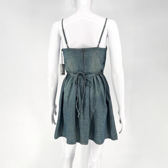 RE/DONE NWT Chambray Gathered Mini Dress Women’s Size XS Summer Casual - Picture 6 of 6